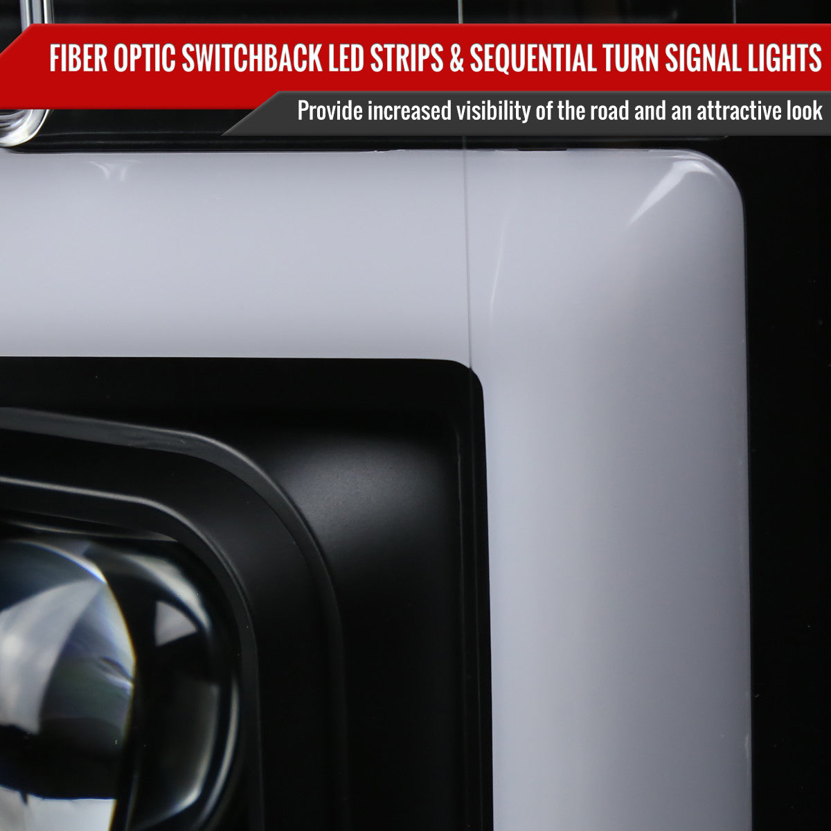 Spec-D Tuning - 2017-2019 Ford F-250 F-350 F-450 F-550 LED C-Bar Projector Headlights w/ Switchback Sequential Turn Signals (Black Housing/Clear Lens) - 2LHP-F25017JM-SQ-RS