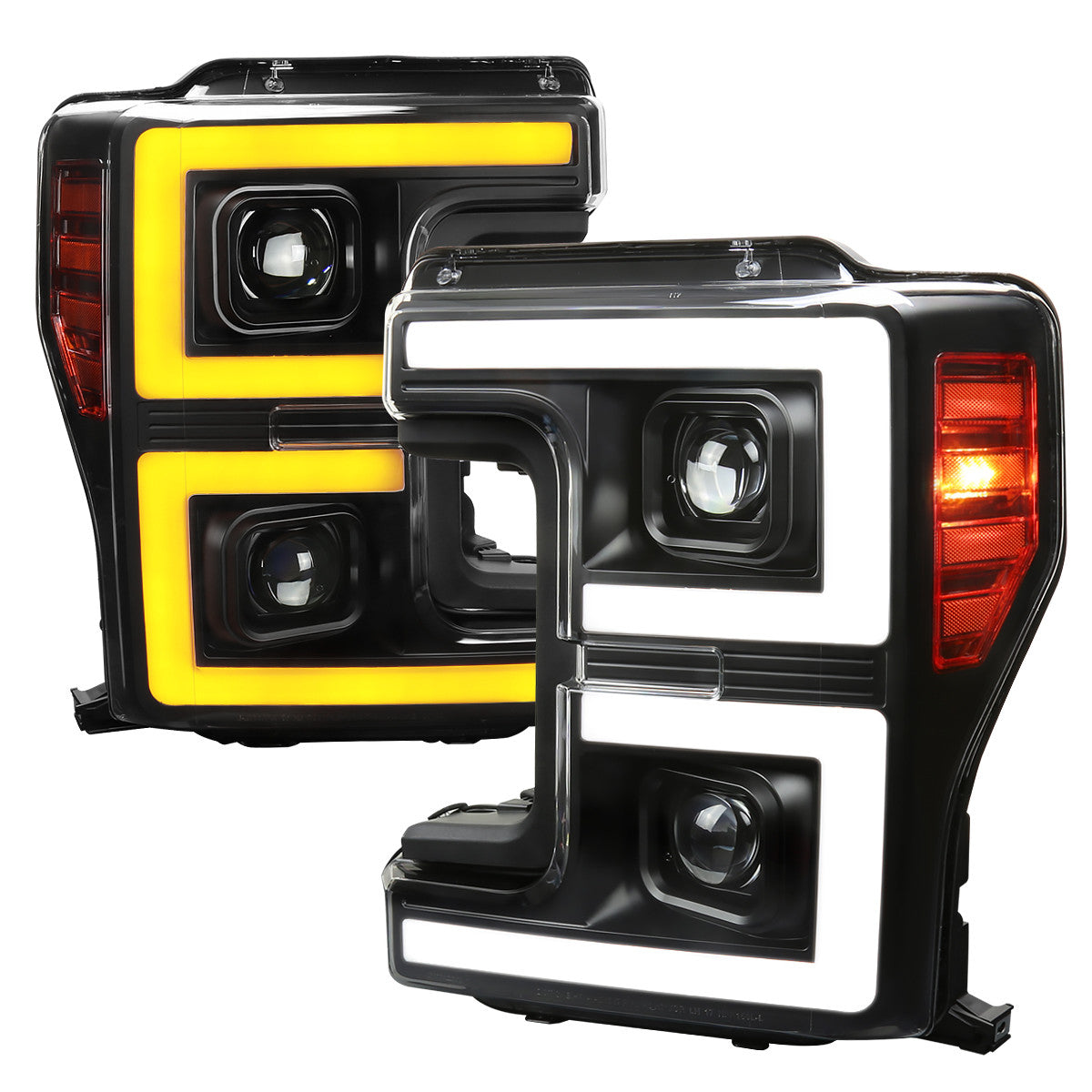 Spec-D Tuning - 2017-2019 Ford F-250 F-350 F-450 F-550 LED C-Bar Projector Headlights w/ Switchback Sequential Turn Signals (Black Housing/Clear Lens) - 2LHP-F25017JM-SQ-RS