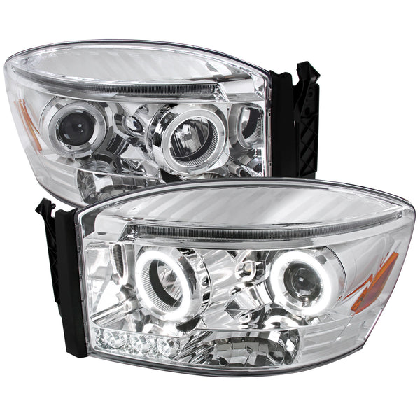 Spec-D Tuning - 2006-2008 Dodge RAM 1500/ 2006-2009 RAM 2500 3500 Dual Halo Projector Headlights (Chrome Housing/Clear Lens) - 2LHP-RAM06-TM