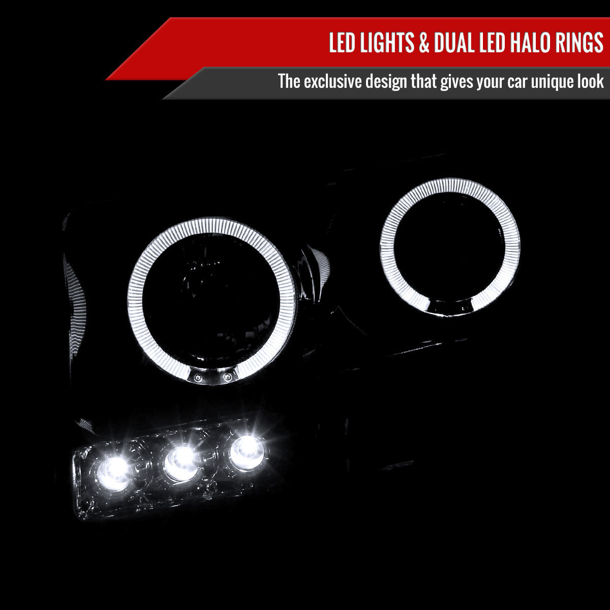 Spec-D Tuning - 2006-2008 Dodge RAM 1500/ 2006-2009 RAM 2500 3500 Dual Halo Projector Headlights (Glossy Black Housing/Smoked Lens) - 2LHP-RAM06G-TM