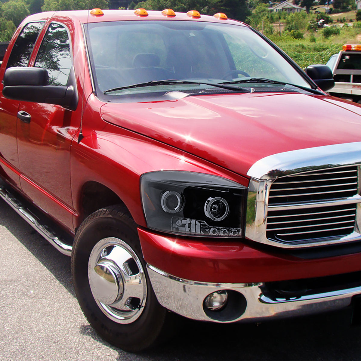 Spec-D Tuning - 2006-2008 Dodge RAM 1500/ 2006-2009 RAM 2500 3500 Dual Halo Projector Headlights (Glossy Black Housing/Smoked Lens) - 2LHP-RAM06G-TM