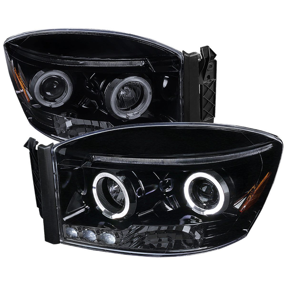 Spec-D Tuning - 2006-2008 Dodge RAM 1500/ 2006-2009 RAM 2500 3500 Dual Halo Projector Headlights (Glossy Black Housing/Smoked Lens) - 2LHP-RAM06G-TM