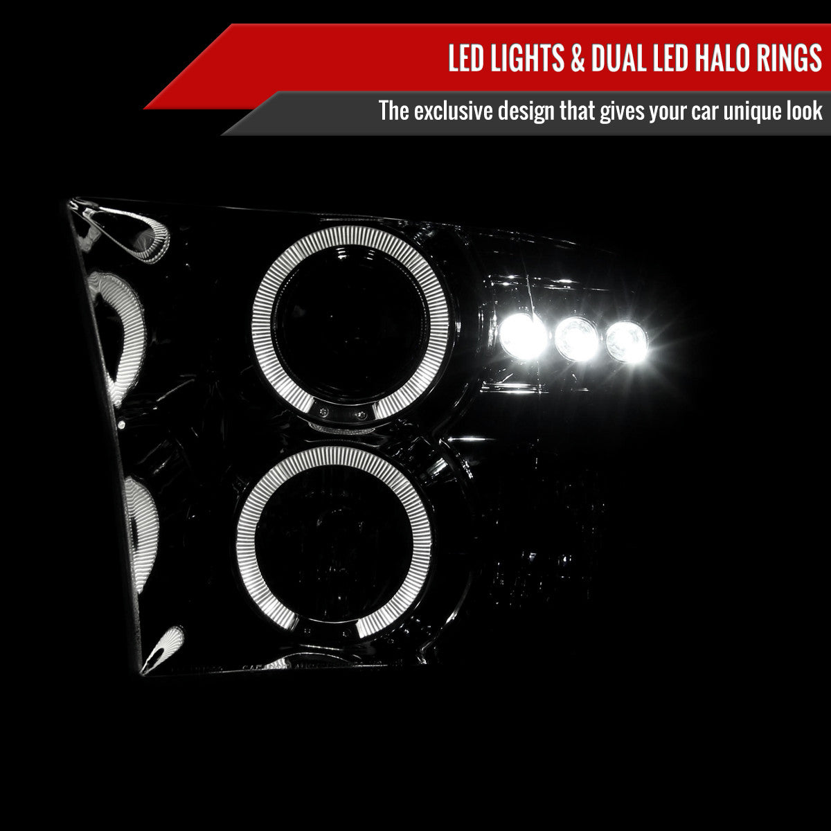 Spec-D Tuning - 2009-2018 Dodge RAM 1500 / 2019-2021 RAM Classic / 2010-2018 RAM 2500 3500 Dual Halo Projector Headlights (Chrome Housing/Clear Lens) - 2LHP-RAM09-TM