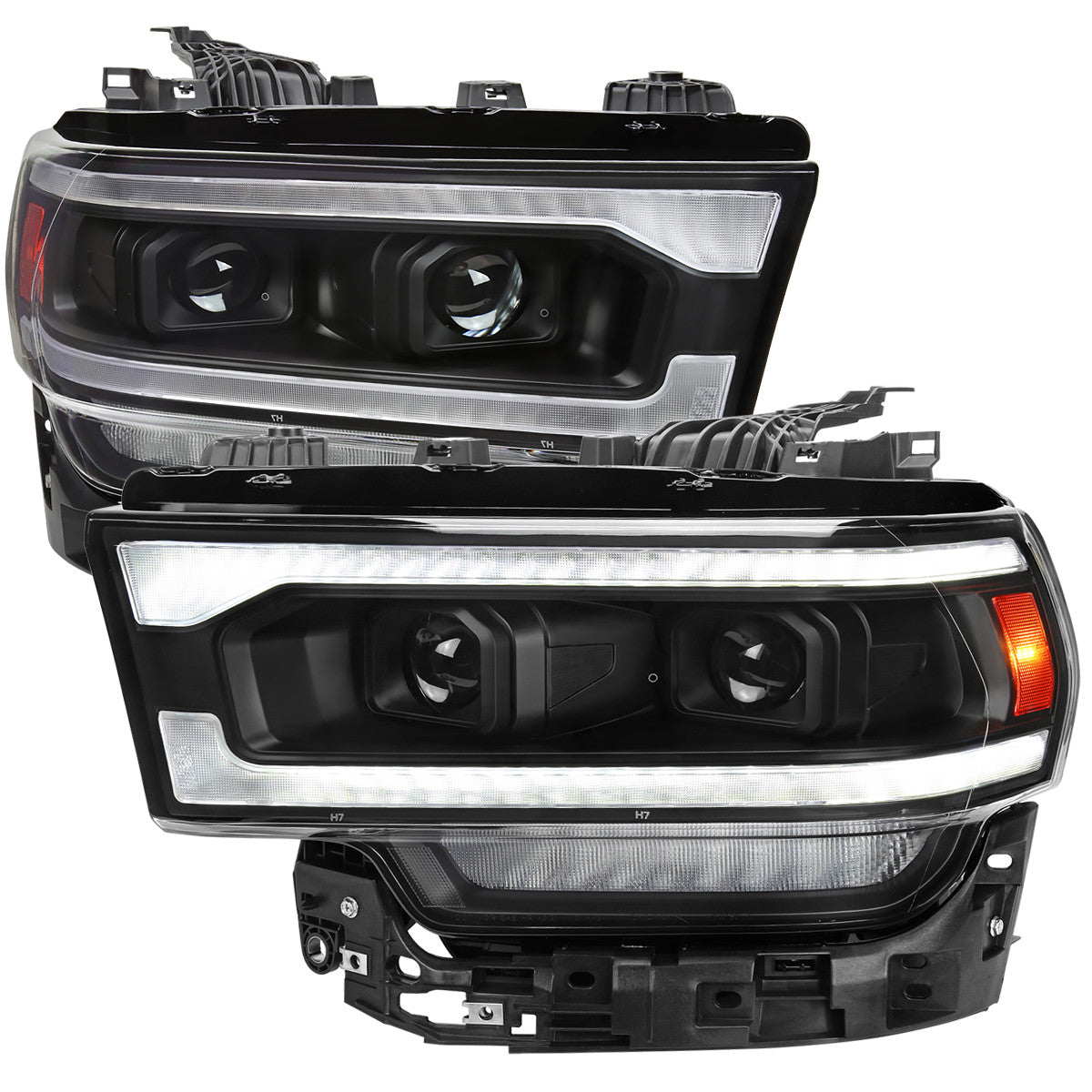 Spec-D Tuning - 2019-2024 Dodge RAM 2500/3500/4500/5500 Switchback Sequential LED Turn Signal Projector Headlights (Matte Black Housing/Clear Lens) - 2LHP-RAM1925JM-SQ-RS