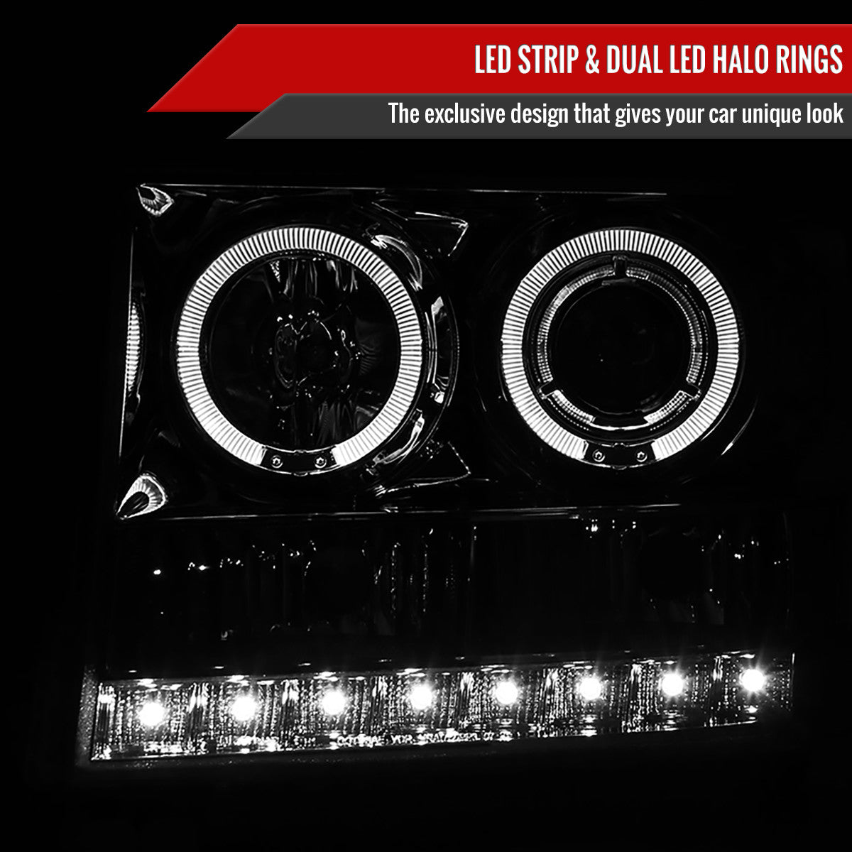 Spec-D Tuning - 2007-2014 GMC Sierra Dual Halo Projector Headlights (Chrome Housing/Clear Lens) - 2LHP-SIE07-TM