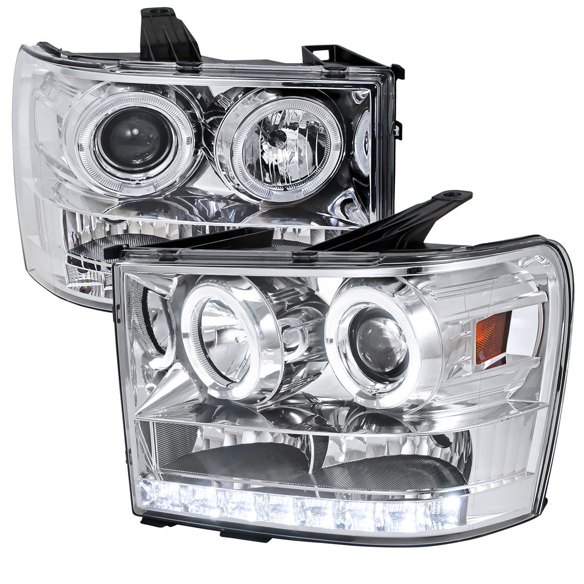 Spec-D Tuning - 2007-2014 GMC Sierra Dual Halo Projector Headlights (Chrome Housing/Clear Lens) - 2LHP-SIE07-TM