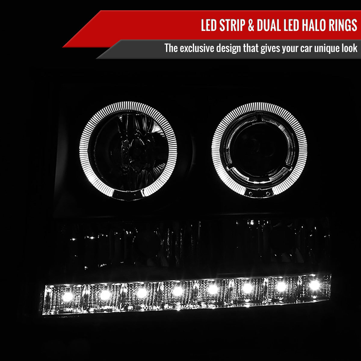 Spec-D Tuning - 2007-2014 GMC Sierra SMD Dual Halo Projector Headlights (Matte Black Housing/Clear Lens) - 2LHP-SIE07JM-TM