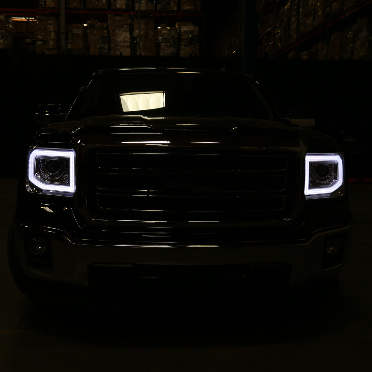 Spec-D Tuning - 2014-2019 GMC Sierra 1500/2500HD/3500HD LED Bar Projector Headlight w/ LED Turn Signals (Chrome Housing/Clear Lens) - 2LHP-SIE14-TM
