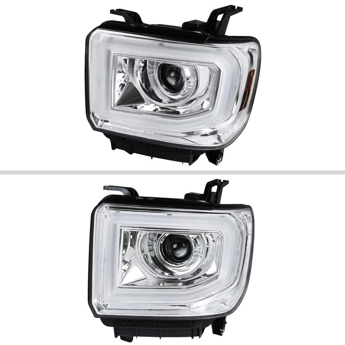 Spec-D Tuning - 2014-2019 GMC Sierra 1500/2500HD/3500HD LED Bar Projector Headlight w/ LED Turn Signals (Chrome Housing/Clear Lens) - 2LHP-SIE14-TM
