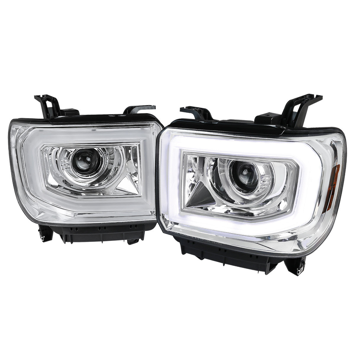 Spec-D Tuning - 2014-2019 GMC Sierra 1500/2500HD/3500HD LED Bar Projector Headlight w/ LED Turn Signals (Chrome Housing/Clear Lens) - 2LHP-SIE14-TM