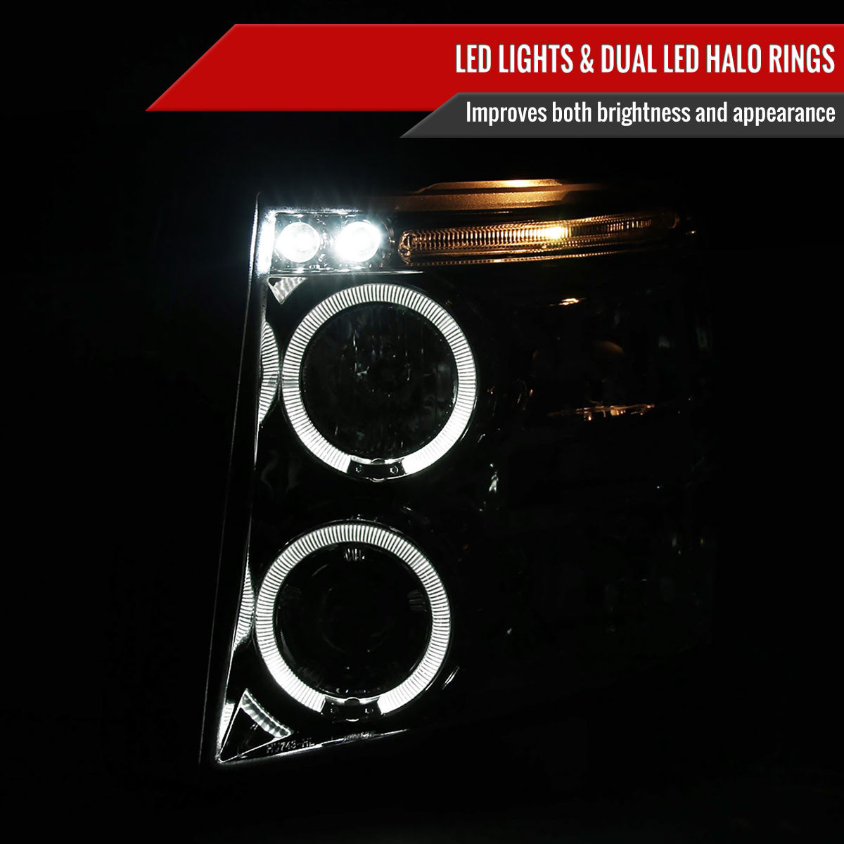 Spec-D Tuning - 2007-2013 Chevrolet Silverado 1500/ 2007-2014 Silverado 2500HD 3500HD Dual Halo Projector Headlights (Chrome Housing/Clear Lens) - 2LHP-SIV07-TM