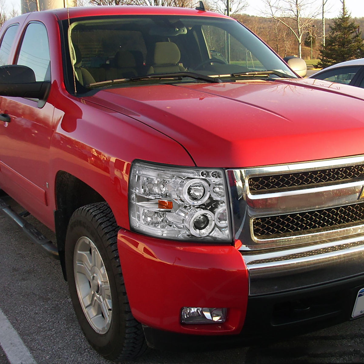 Spec-D Tuning - 2007-2013 Chevrolet Silverado 1500/ 2007-2014 Silverado 2500HD 3500HD Dual Halo Projector Headlights (Chrome Housing/Clear Lens) - 2LHP-SIV07-TM