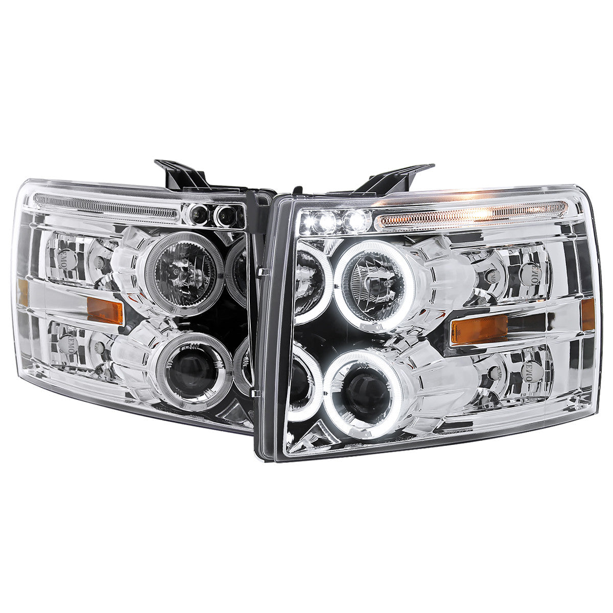 Spec-D Tuning - 2007-2013 Chevrolet Silverado 1500/ 2007-2014 Silverado 2500HD 3500HD Dual Halo Projector Headlights (Chrome Housing/Clear Lens) - 2LHP-SIV07-TM