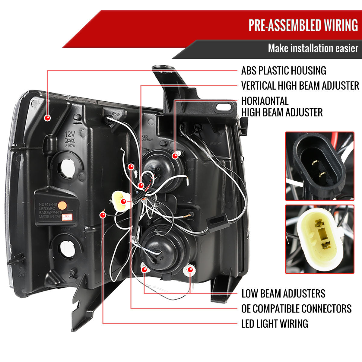 Spec-D Tuning - 2007-2013 Chevrolet Silverado 1500/ 2007-2014 Silverado 2500HD 3500HD Dual Halo Projector Headlights (Glossy Black Housing/Smoked Lens) - 2LHP-SIV07G-TM