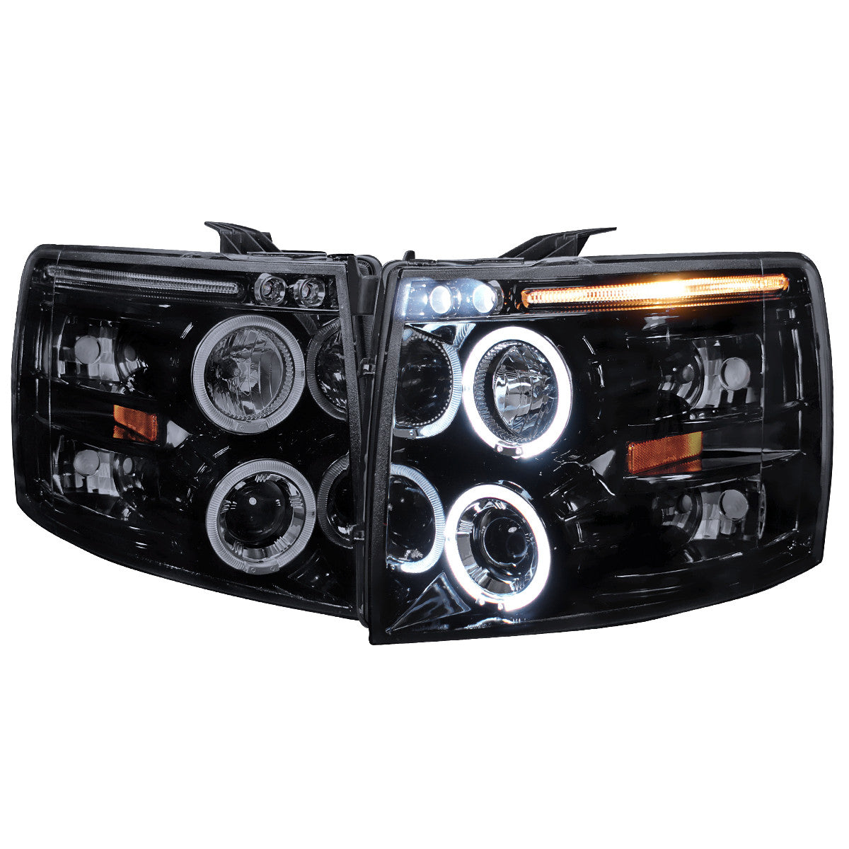 Spec-D Tuning - 2007-2013 Chevrolet Silverado 1500/ 2007-2014 Silverado 2500HD 3500HD Dual Halo Projector Headlights (Glossy Black Housing/Smoked Lens) - 2LHP-SIV07G-TM