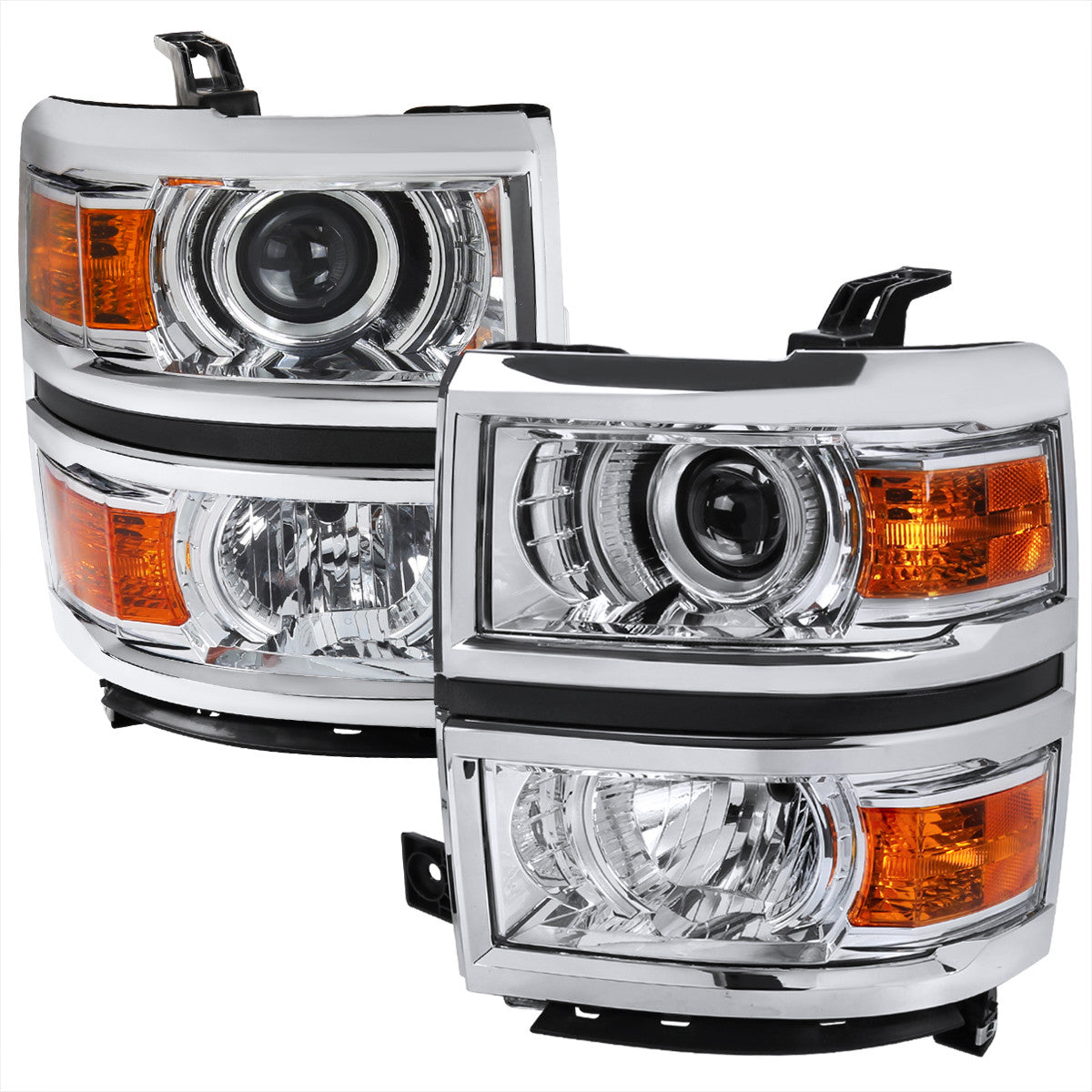 Spec-D Tuning - 2014-2015 Chevrolet Silverado 1500 Projector Headlights (Chrome Housing/Clear Lens) - 2LHP-SIV14-WJ