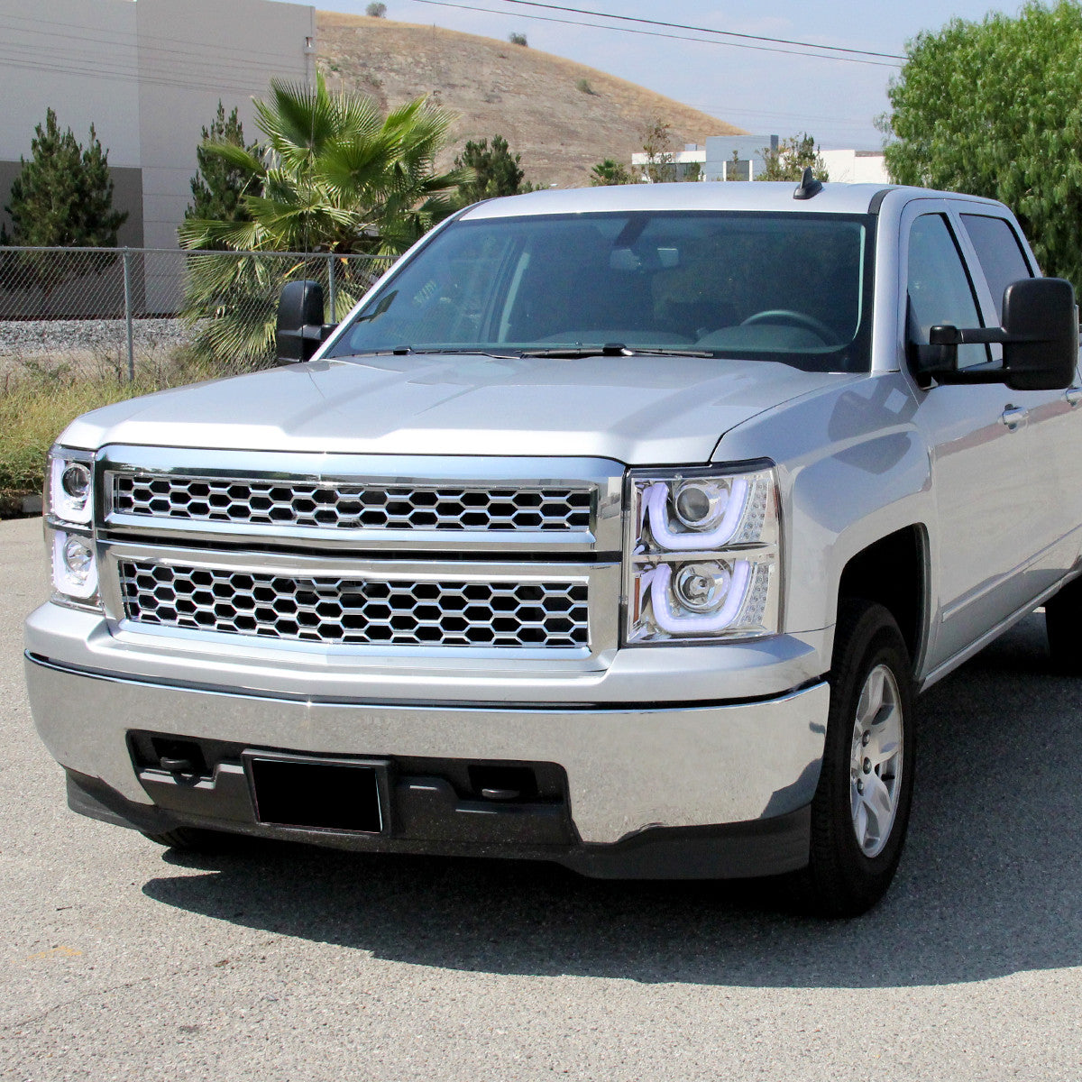 Spec-D Tuning - 2014-2015 Chevrolet Silverado 1500 Dual LED U-Bar Projector Headlights w/ LED Turn Signal Lights (Chrome Housing/Clear Lens) - 2LHP-SIV14-TM