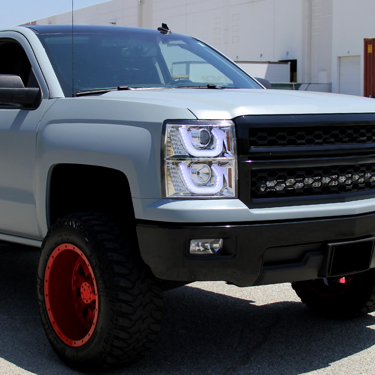 Spec-D Tuning - 2014-2015 Chevrolet Silverado 1500 Dual LED U-Bar Projector Headlights w/ LED Turn Signal Lights (Chrome Housing/Clear Lens) - 2LHP-SIV14-TM