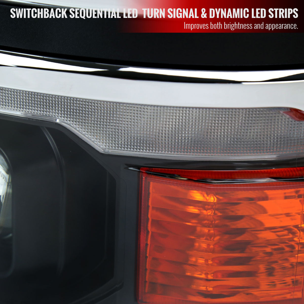 Spec-D Tuning - 2014-2015 Chevrolet Silverado 1500 Switchback Sequential LED Bar Projector Headlights (Matte Black Housing/Clear Lens/Chrome Trim) - 2LHP-SIV14JM-C-SQ-RS