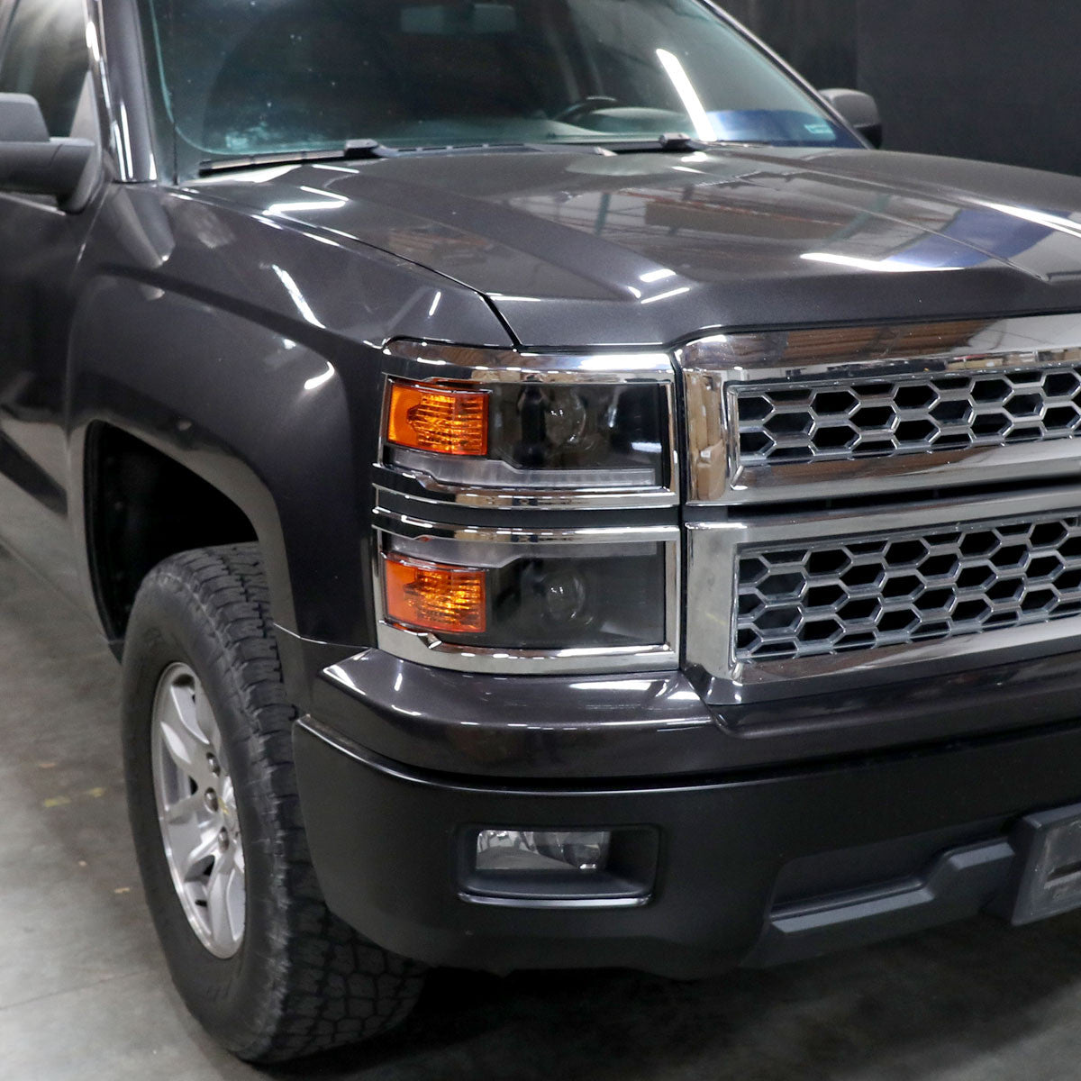 Spec-D Tuning - 2014-2015 Chevrolet Silverado 1500 Switchback Sequential LED Bar Projector Headlights (Matte Black Housing/Clear Lens/Chrome Trim) - 2LHP-SIV14JM-C-SQ-RS