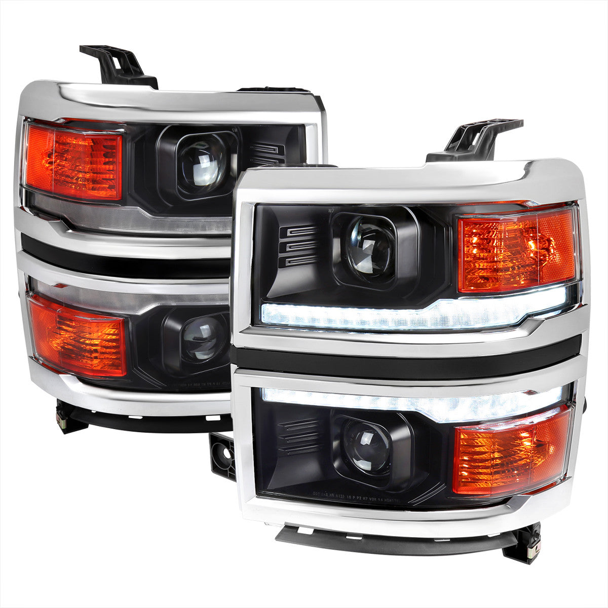 Spec-D Tuning - 2014-2015 Chevrolet Silverado 1500 Switchback Sequential LED Bar Projector Headlights (Matte Black Housing/Clear Lens/Chrome Trim) - 2LHP-SIV14JM-C-SQ-RS