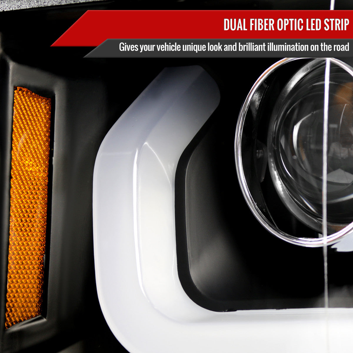 Spec-D Tuning - 2014-2015 Chevrolet Silverado 1500 LED U-Bar Projector Headlights w/ LED Turn Signal Lights (Matte Black Housing/Clear Lens) - 2LHP-SIV14JM-WJ
