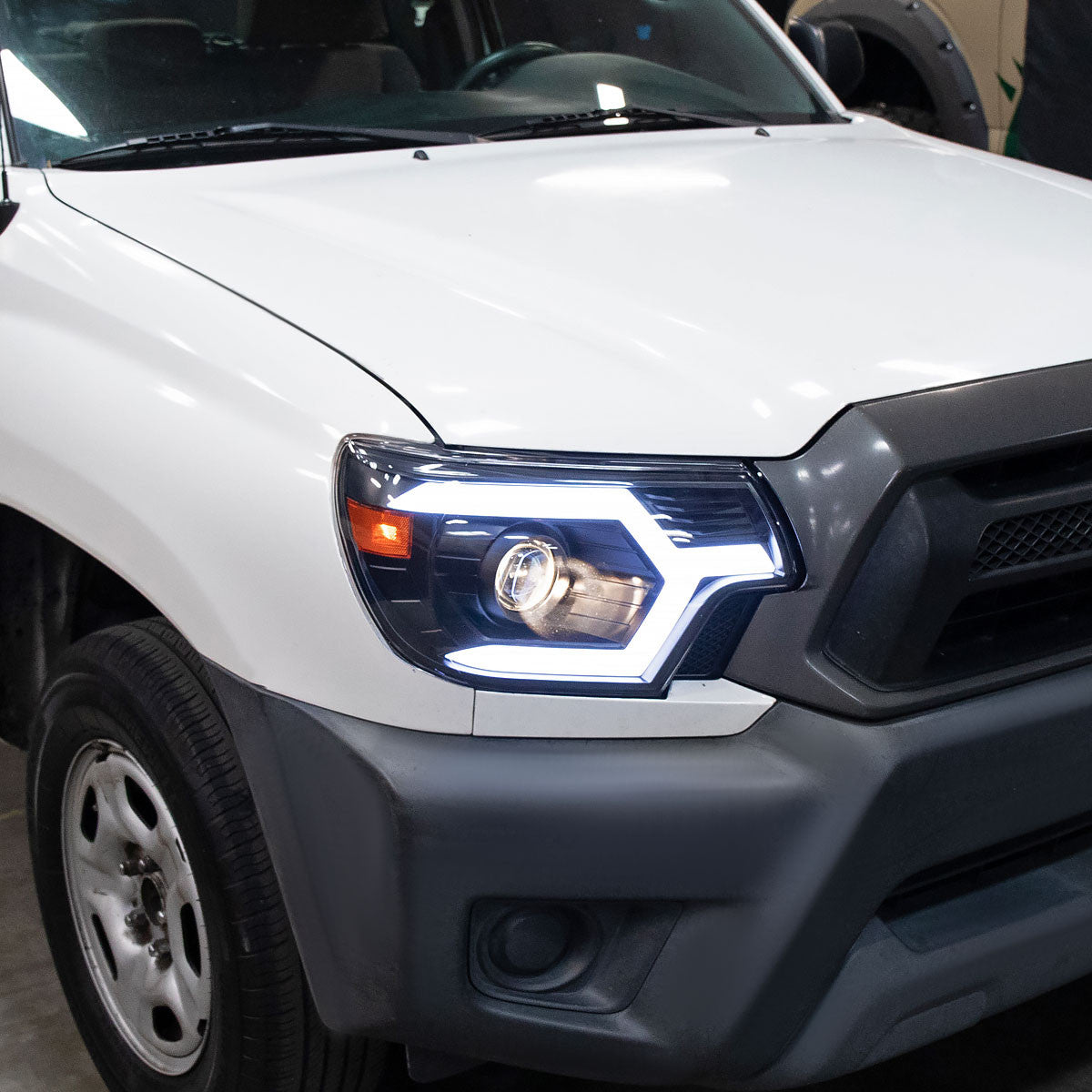 Spec-D Tuning - 2012-2015 Toyota Tacoma Switchback Sequential LED Bar Projector Headlights (Matte Black Housing/Clear Lens) - 2LHP-TAC12JM-SQ-RS