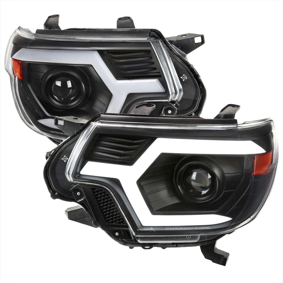 Spec-D Tuning - 2012-2015 Toyota Tacoma Switchback Sequential LED Bar Projector Headlights (Matte Black Housing/Clear Lens) - 2LHP-TAC12JM-SQ-RS