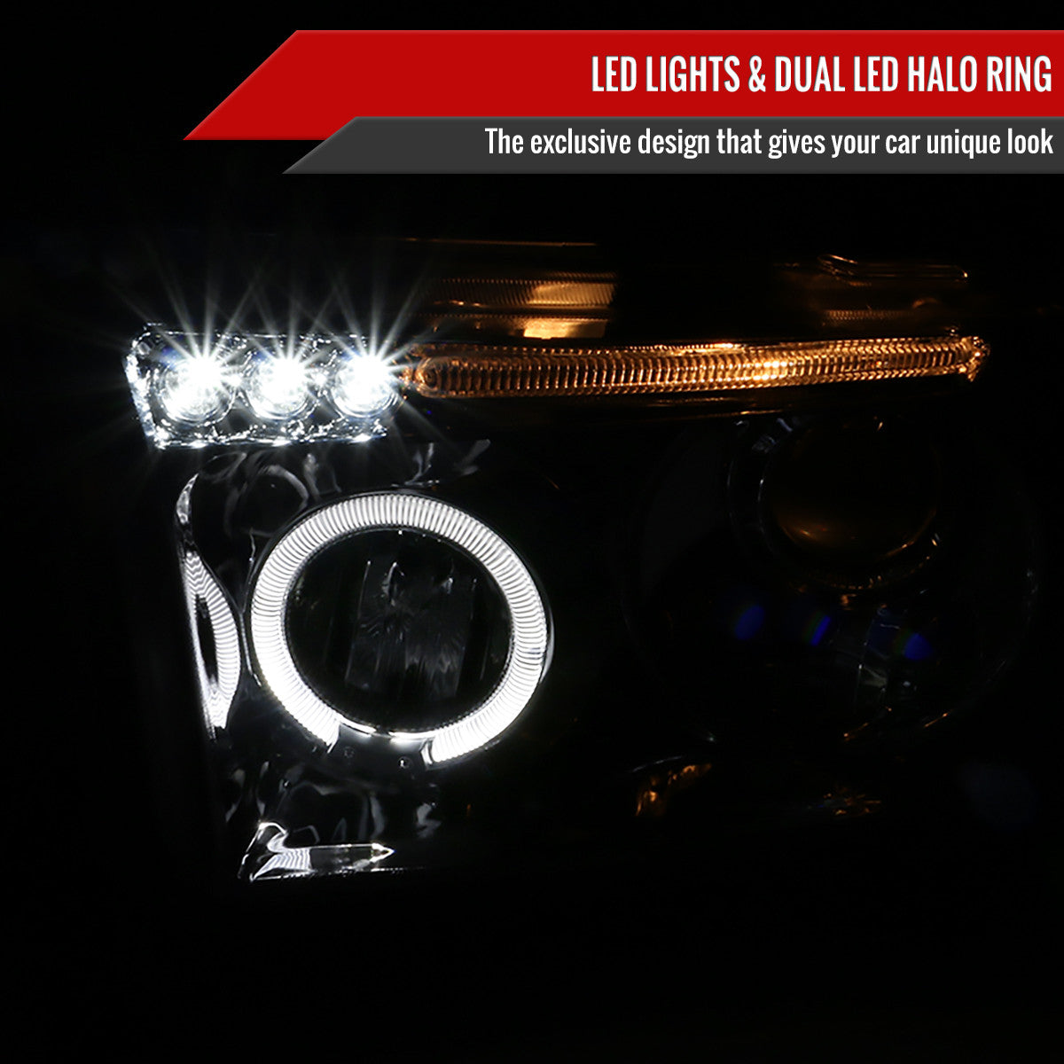 Spec-D Tuning - 2007-2013 Toyota Tundra/ 2008-2017 Sequoia Single Halo Projector Headlights (Chrome Housing/Clear Lens) - 2LHP-TUN07-TM