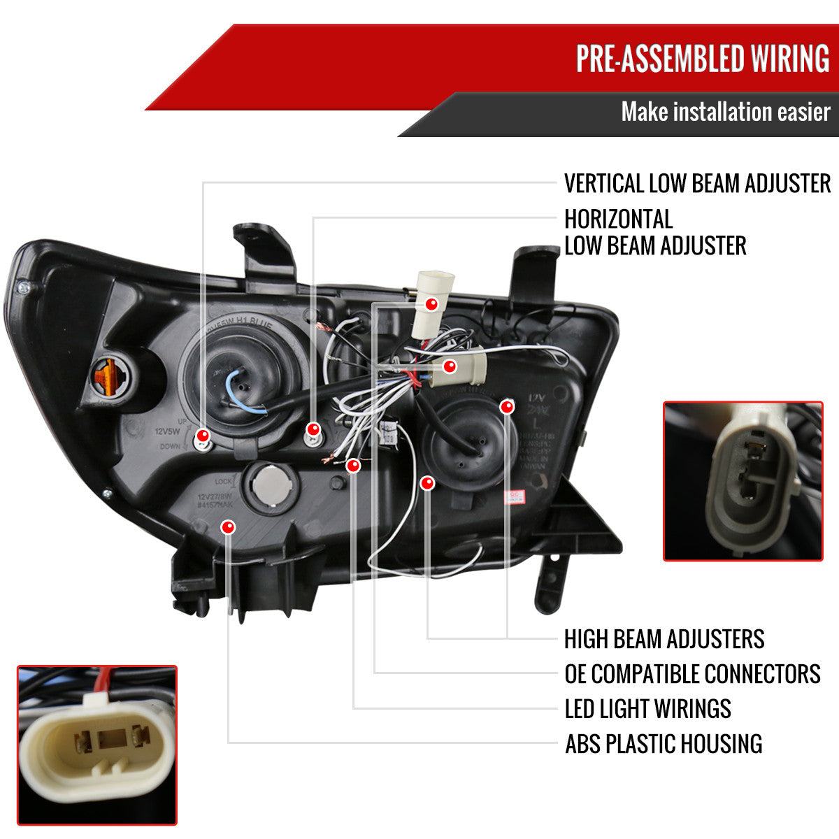 Spec-D Tuning - 2007-2013 Toyota Tundra/ 2008-2017 Sequoia Single Halo Projector Headlights (Chrome Housing/Clear Lens) - 2LHP-TUN07-TM