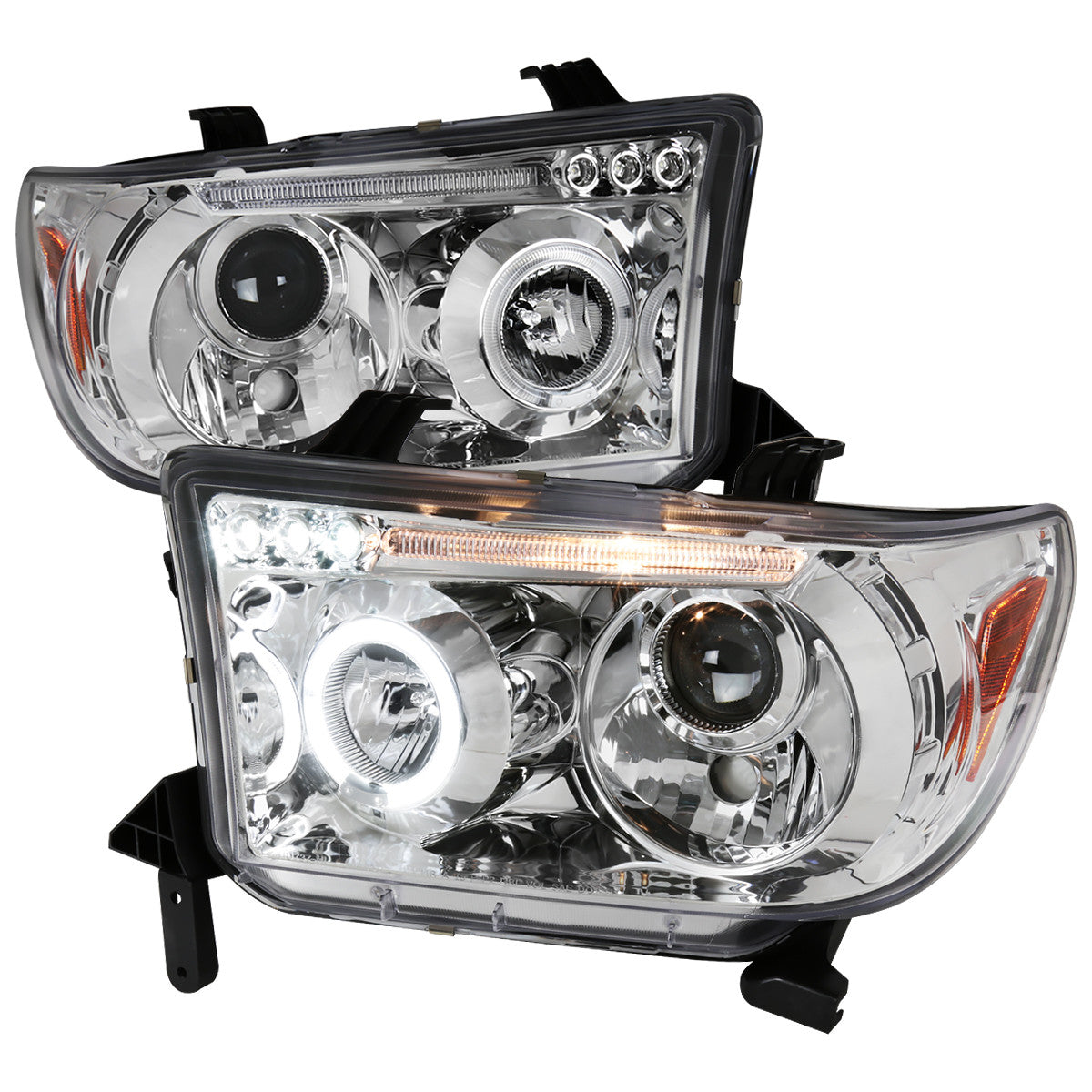Spec-D Tuning - 2007-2013 Toyota Tundra/ 2008-2017 Sequoia Single Halo Projector Headlights (Chrome Housing/Clear Lens) - 2LHP-TUN07-TM