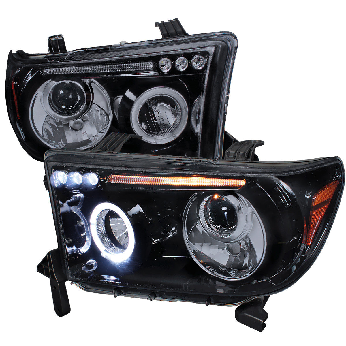 Spec-D Tuning - 2007-2013 Toyota Tundra/ 2008-2017 Sequoia Single Halo Projector Headlights (Glossy Black Housing/Smoked Lens) - 2LHP-TUN07G-TM