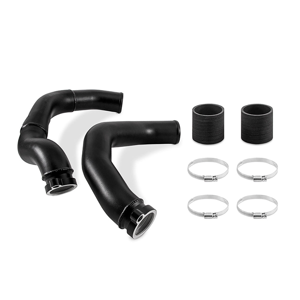 Mishimoto 2015+ BMW F8X M3/M4 Charge Pipe Kit - Wrinkle Black - MMICP-F80-15 for 2015-2020 BMW M4 - angle view
