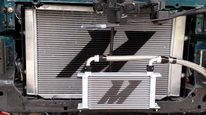 Mishimoto Universal 10 Row Oil Cooler Kit (Metal Braided Lines) - MMOC-U for 2018-2021 Ford Mustang - side view