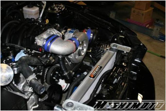 Mishimoto 05+ Ford Mustang Manual Aluminum Radiator - MMRAD-MUS-05 for 2005-2014 Ford Mustang - angle view