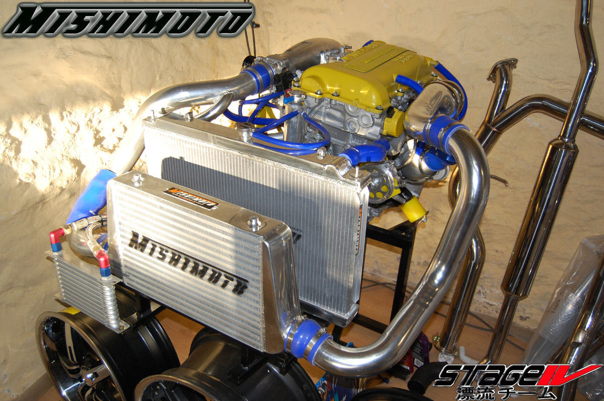 Mishimoto 95-98 Nissan 240sx S14 SR20DET Aluminum Radiator - MMRAD-S14-95SR for 1995-1998 Nissan 240SX - angle view