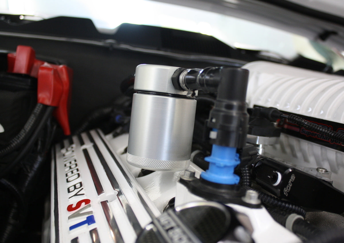 J&L 07-14 Ford Mustang GT500 Passenger Side Oil Separator 3.0 - Clear Anodized - 3012P-C