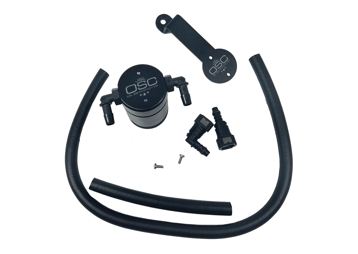 J&L 05-10 Ford Mustang GT/Bullitt/Saleen Passenger Side Oil Separator 3.0 - Black Anodized - 3013P-B