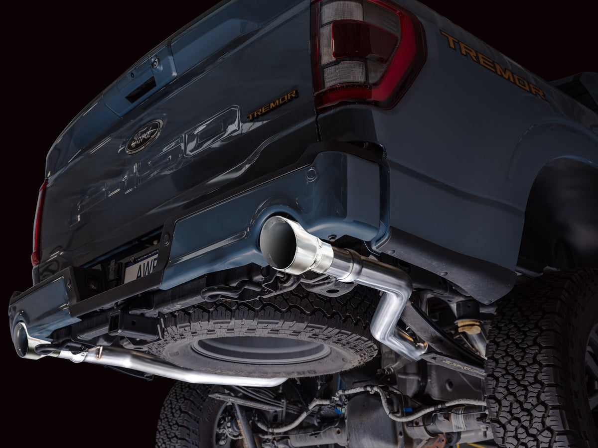 AWE Tuning 2021+ Ford F150 Tremor w/ Bumper Cutouts 0FG Resonated Catback w/ Chrome Silver Tips - 3015-32402