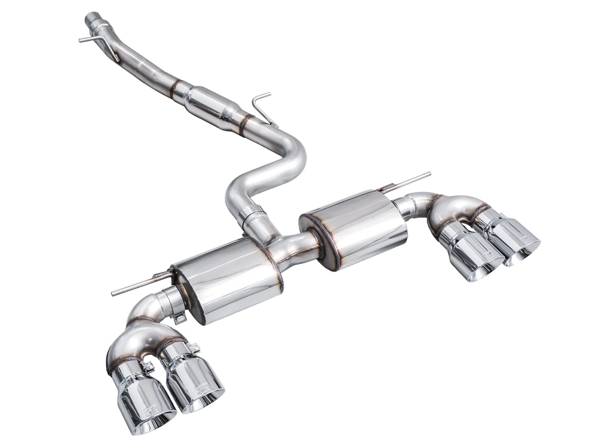 AWE MK8 Volkswagen Golf R 3in Touring Edition Quad Exhaust - Chrome Silver Tips - 3015-42658