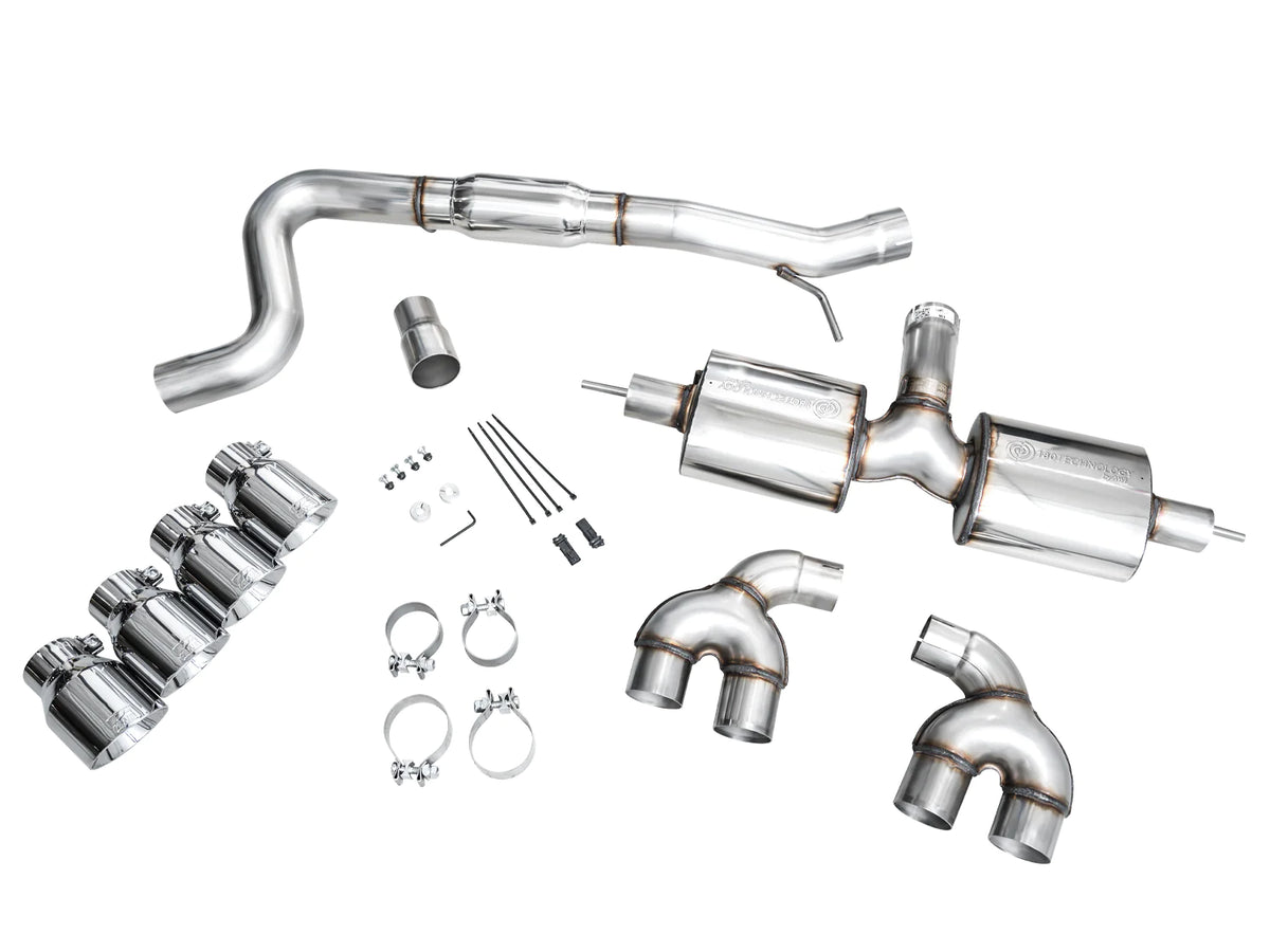 AWE MK8 Volkswagen Golf R 3in Touring Edition Quad Exhaust - Chrome Silver Tips - 3015-42658