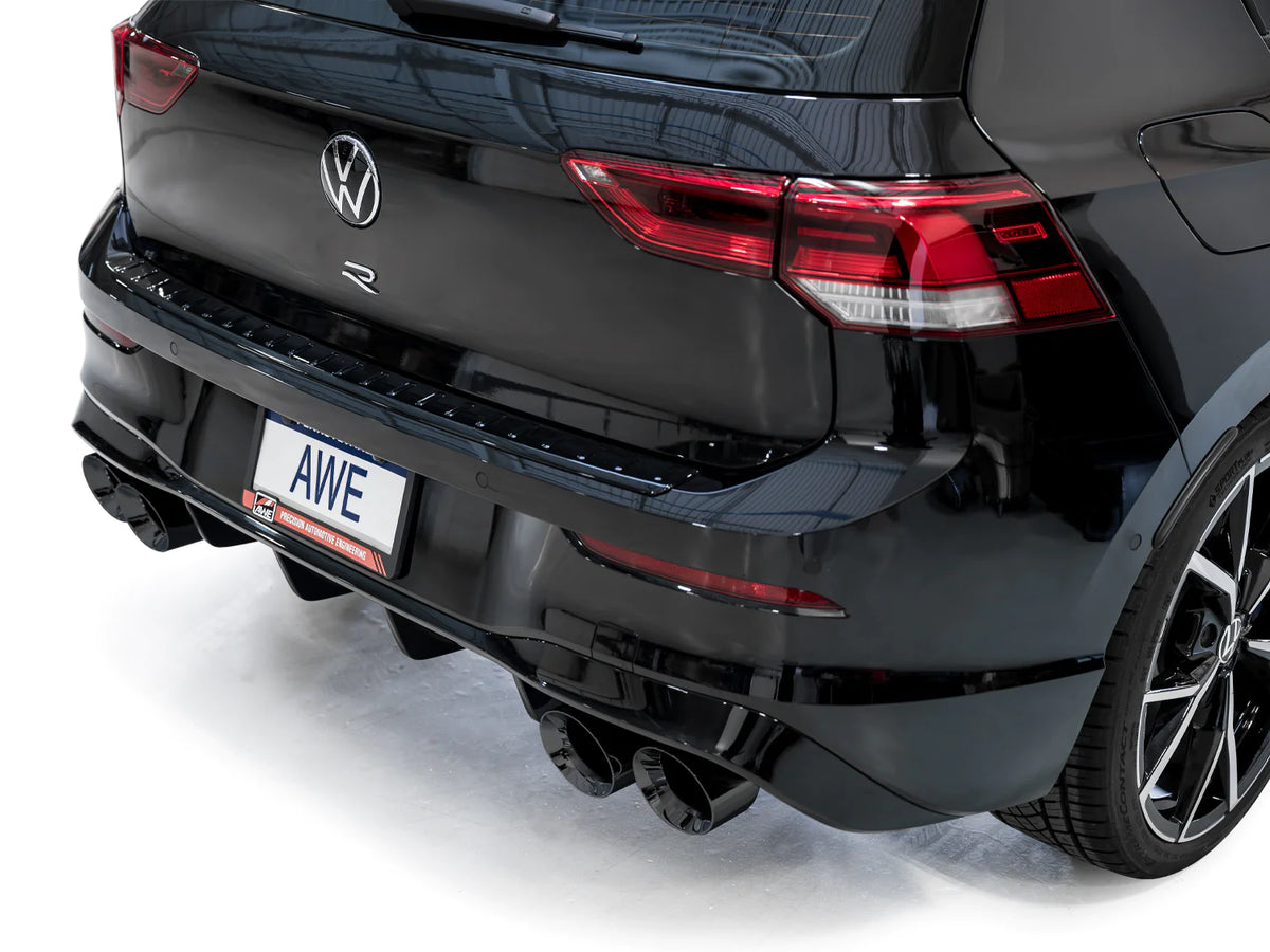 AWE MK8 Volkswagen Golf R 3in Touring Edition Quad Exhaust - Diamond Black Tips - 3015-43658