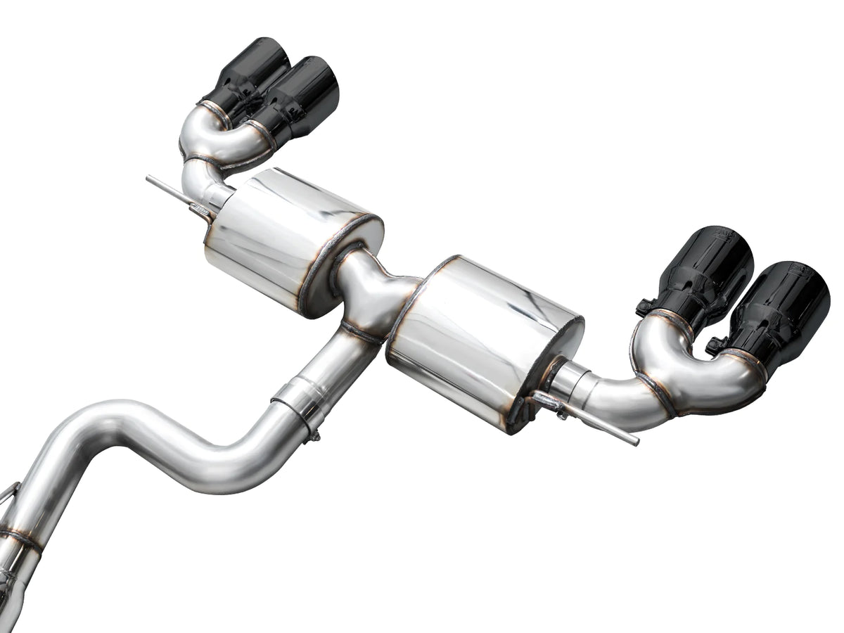 AWE MK8 Volkswagen Golf R 3in Touring Edition Quad Exhaust - Diamond Black Tips - 3015-43658