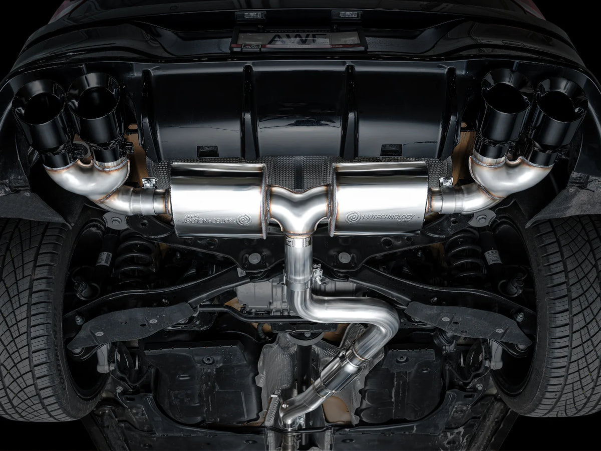 AWE MK8 Volkswagen Golf R 3in Touring Edition Quad Exhaust - Diamond Black Tips - 3015-43658