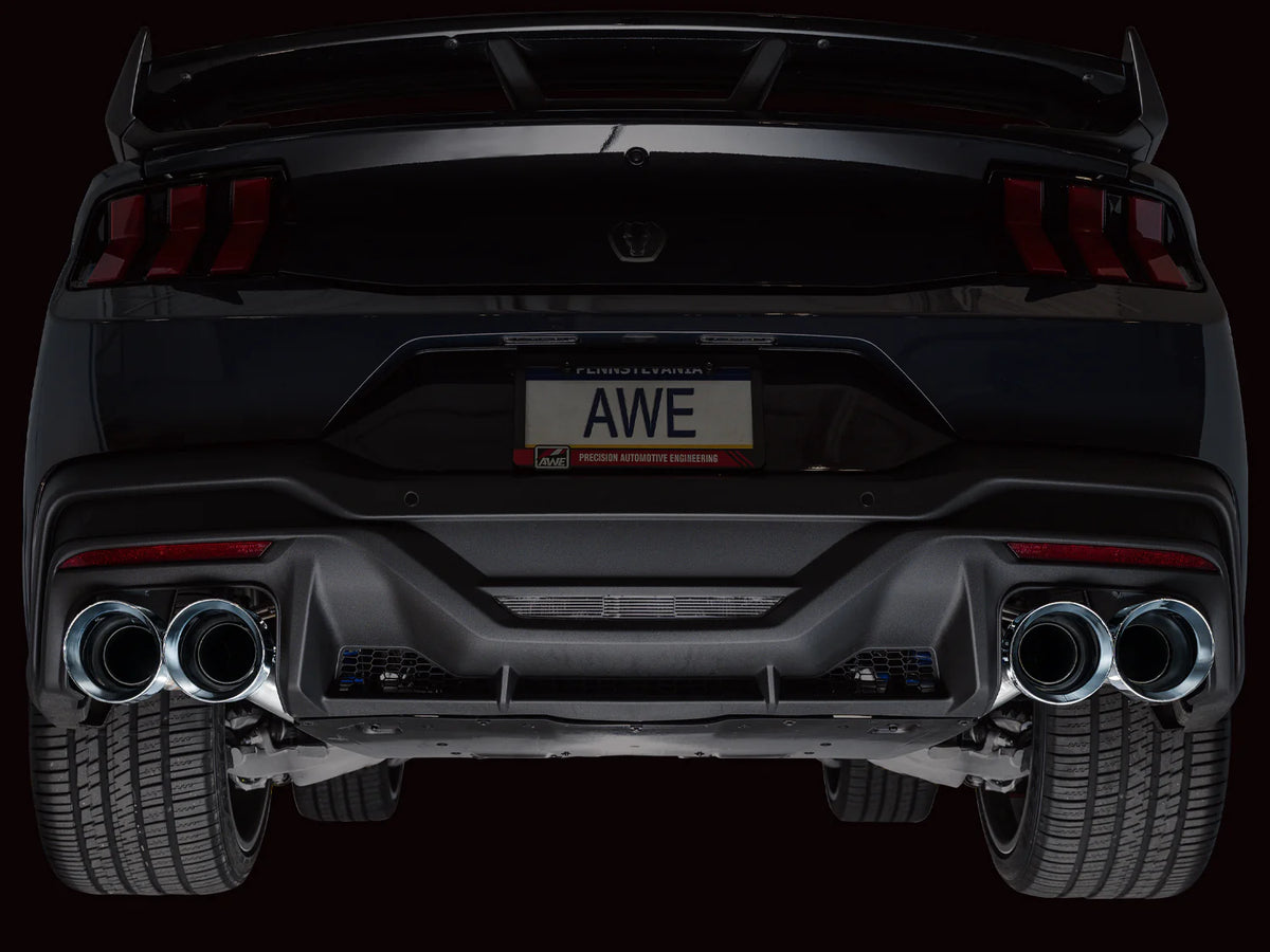 AWE 2024 Ford Mustang Dark Horse S650 RWD Track Edition Catback Exhaust w/ Quad Chrome Silver Tips - 3020-42375