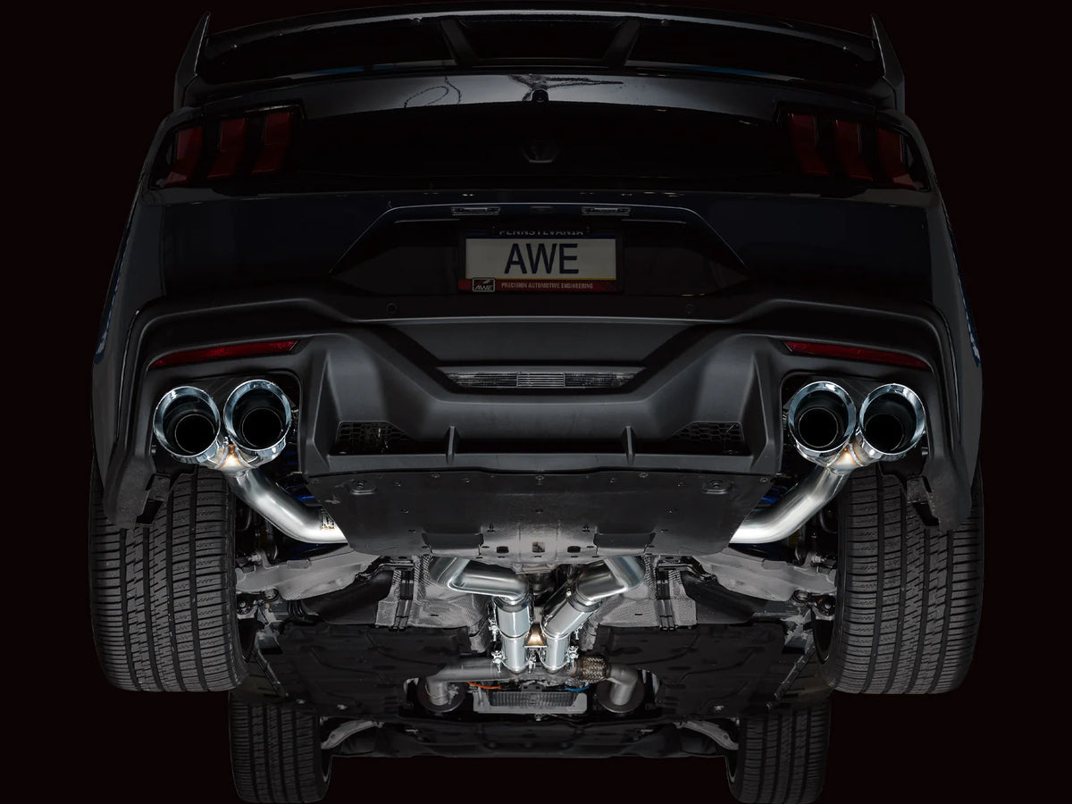 AWE 2024 Ford Mustang Dark Horse S650 RWD Track Edition Catback Exhaust w/ Quad Chrome Silver Tips - 3020-42375