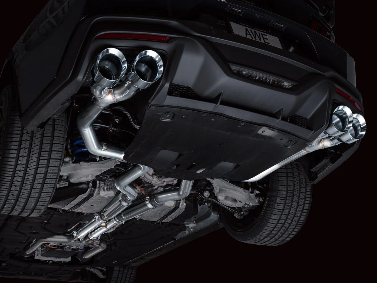 AWE 2024 Ford Mustang Dark Horse S650 RWD Track Edition Catback Exhaust w/ Quad Chrome Silver Tips - 3020-42375