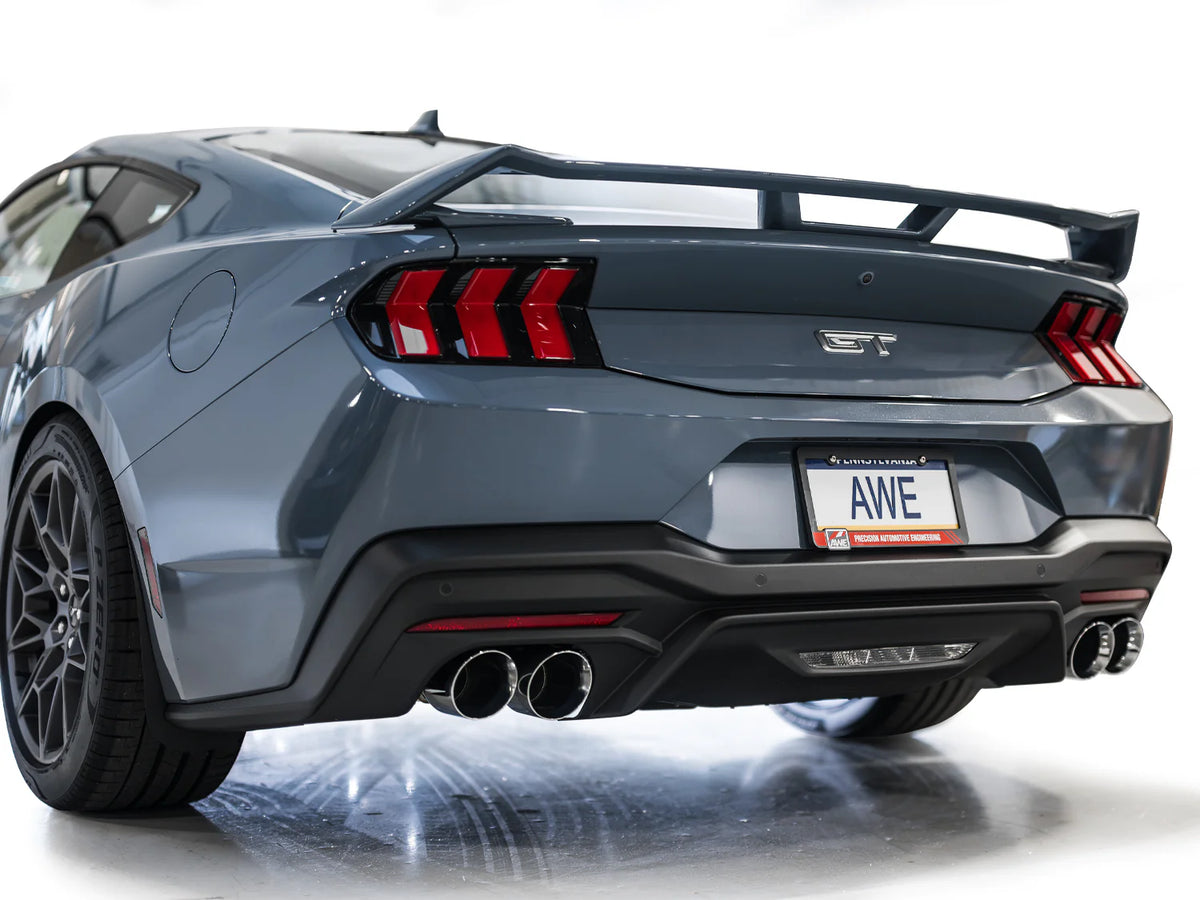 AWE 2024 Ford Mustang GT Fastback S650 RWD Track Edition Catback Exhaust w/ Quad Chrome Silver Tips - 3020-42650