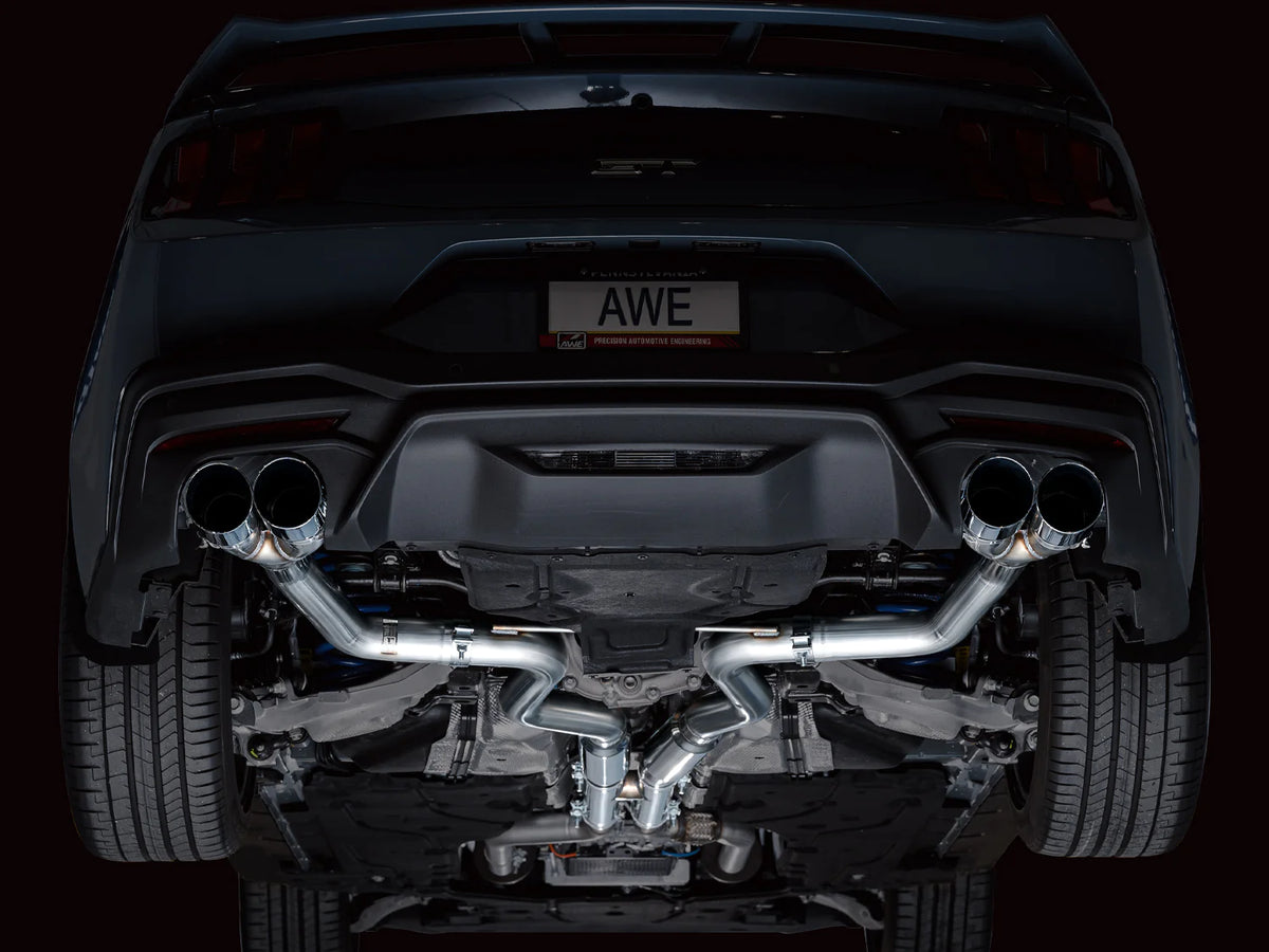 AWE 2024 Ford Mustang GT Fastback S650 RWD Track Edition Catback Exhaust w/ Quad Chrome Silver Tips - 3020-42650