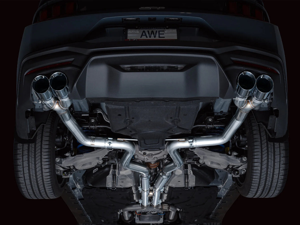 AWE 2024 Ford Mustang GT Fastback S650 RWD Track Edition Catback Exhaust w/ Quad Chrome Silver Tips - 3020-42650